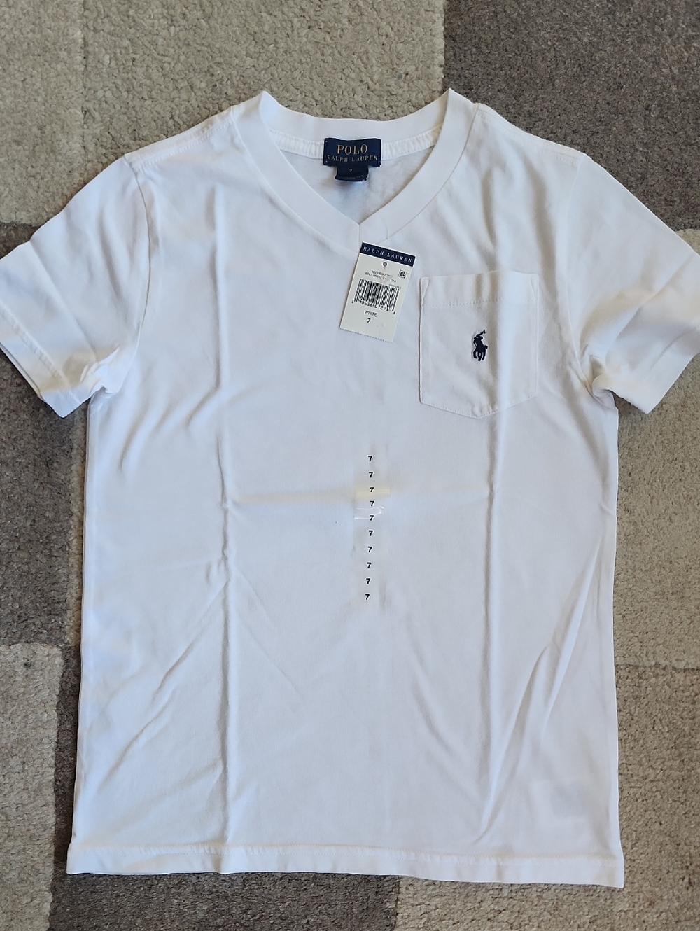 Polo by Ralph Lauren White V-Neck Pocket Tee with Navy Pony - Picture 3 of 5